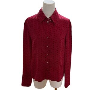 Elegant Rare Red Luxury Statement 100% Silk High Heel Maximalism Shirt Blouse